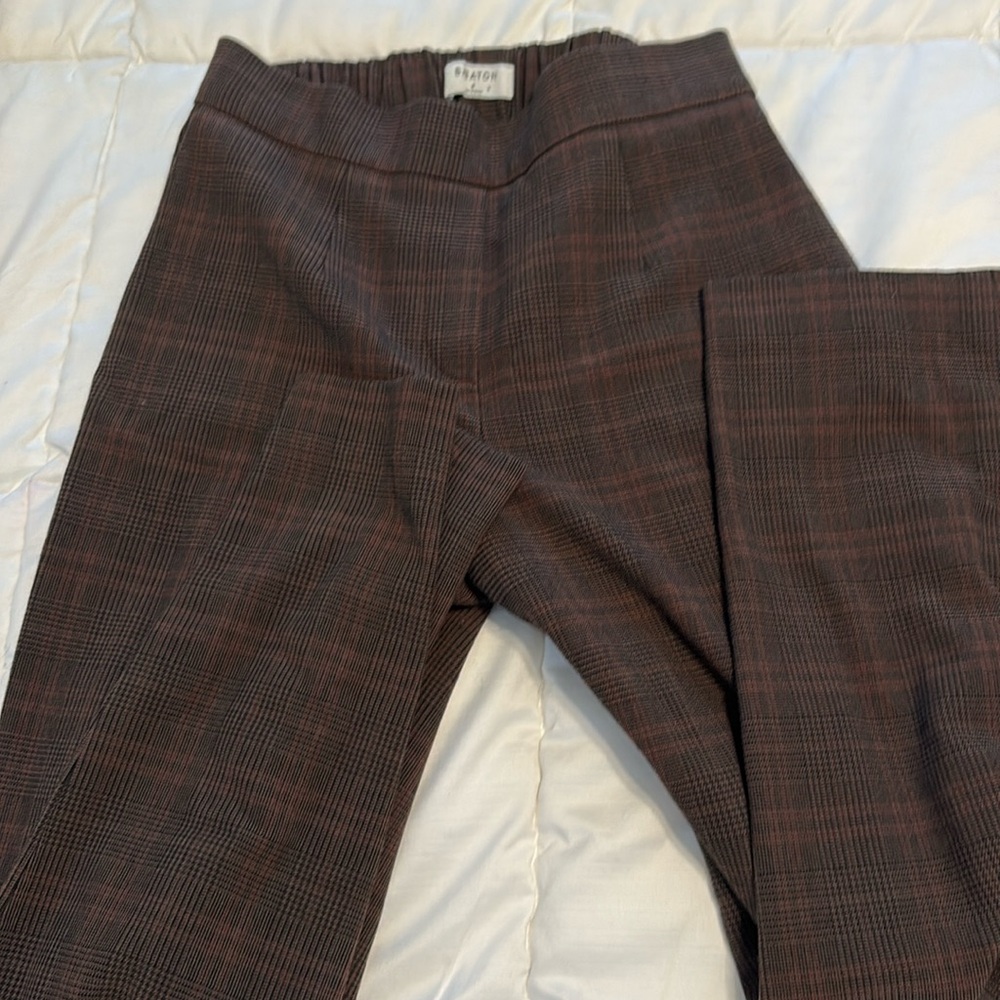 Aritzia Straight-Leg Plaid Pants in Brown and Black